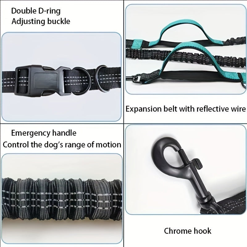 KFX-6735421 Hands-Free Dog Leash with Adjustable Waist Belt for Active Walking and Running