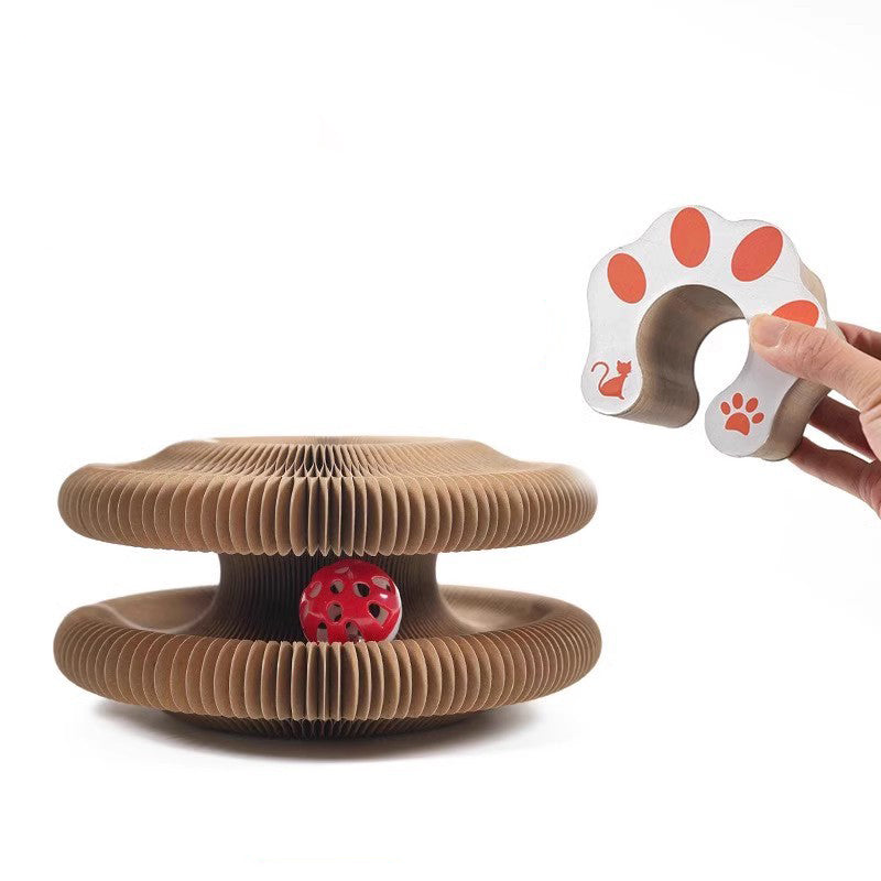 KFX-6737213 Accordion Cat Toy with Scratching Pad and Interactive Bell Ball for Playful Kittens