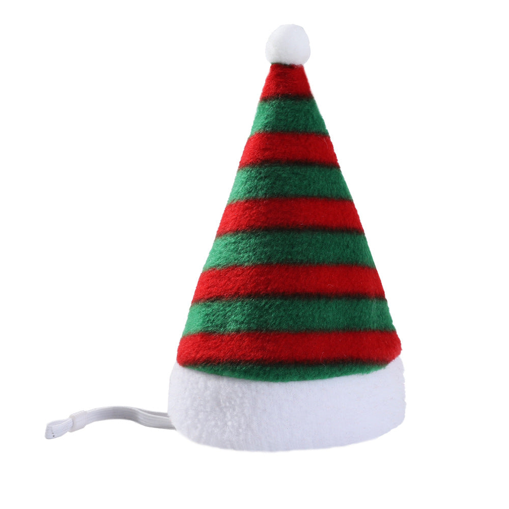 KFX-6739389 Multicolor Striped Pet Christmas Hat in Velvet - Free Size Festive Design
