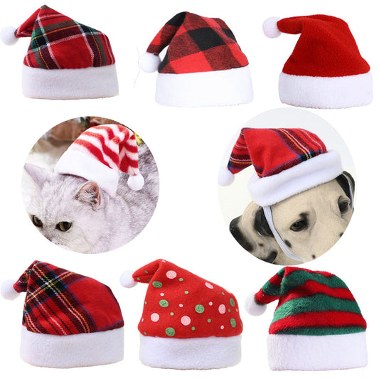 KFX-6739389 Multicolor Striped Pet Christmas Hat in Velvet - Free Size Festive Design