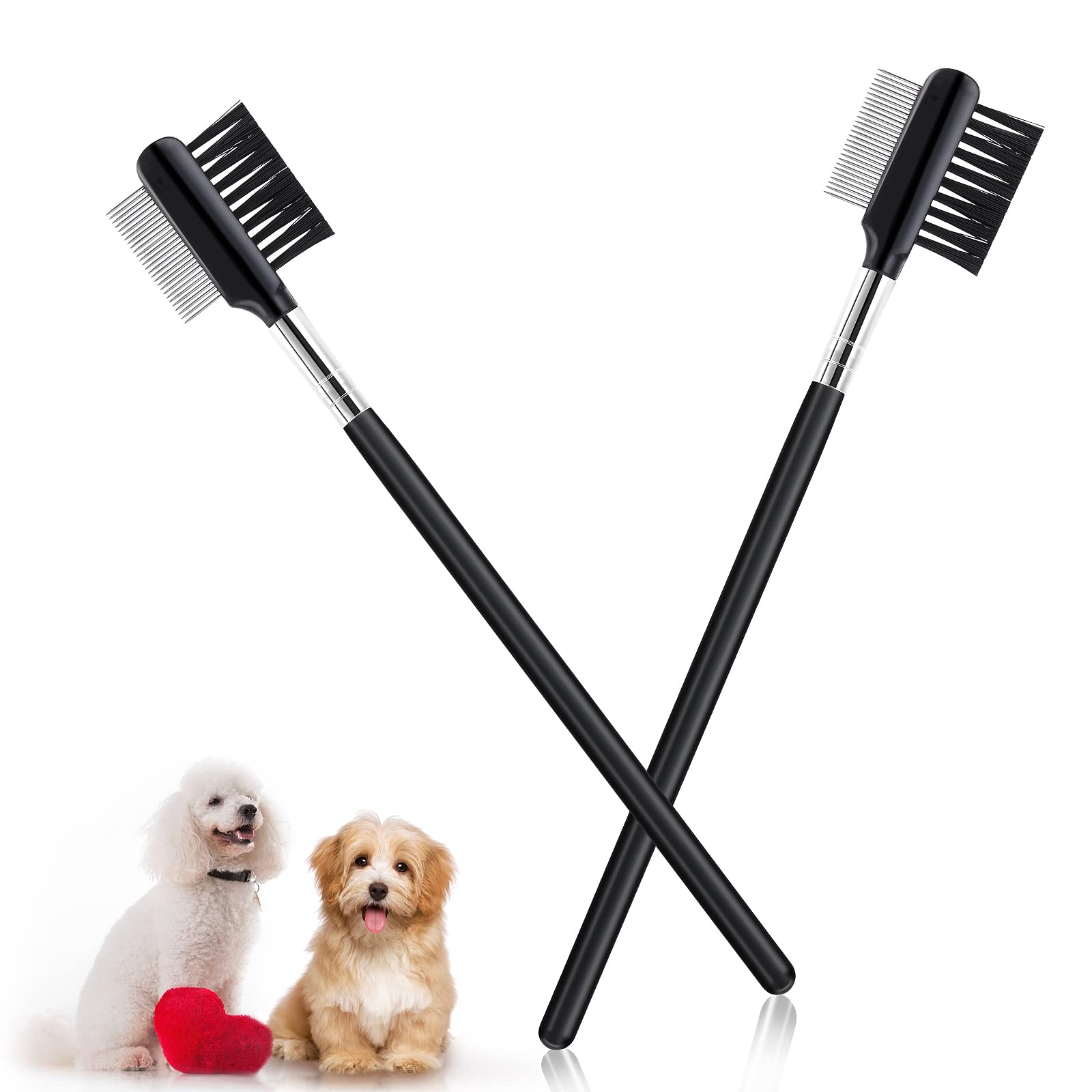 KFX-6741181 Double-Headed Tear Stain Comb for Small Dogs and Cats – Metal Eye Booger Remover for Grooming and Cleaning Crust and Mucus