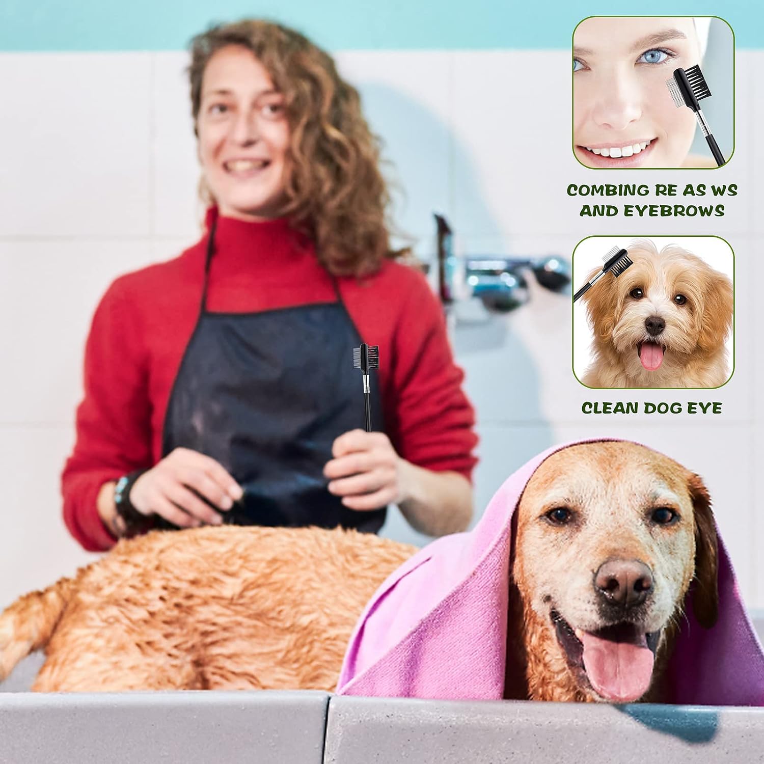 KFX-6741181 Double-Headed Tear Stain Comb for Small Dogs and Cats – Metal Eye Booger Remover for Grooming and Cleaning Crust and Mucus