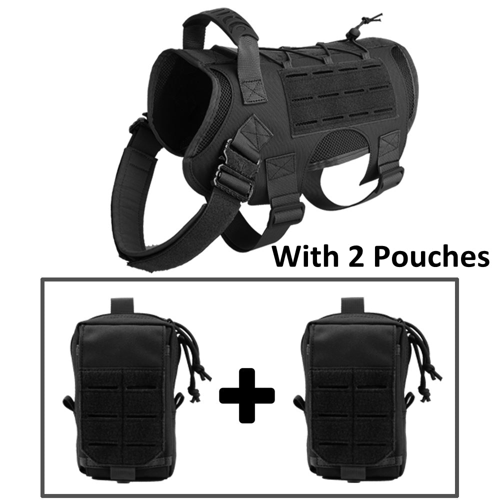 KFX-6742077 Tactical Nylon Dog Vest with MOLLE Structure and Traction Rope in Black, Brown, or Green