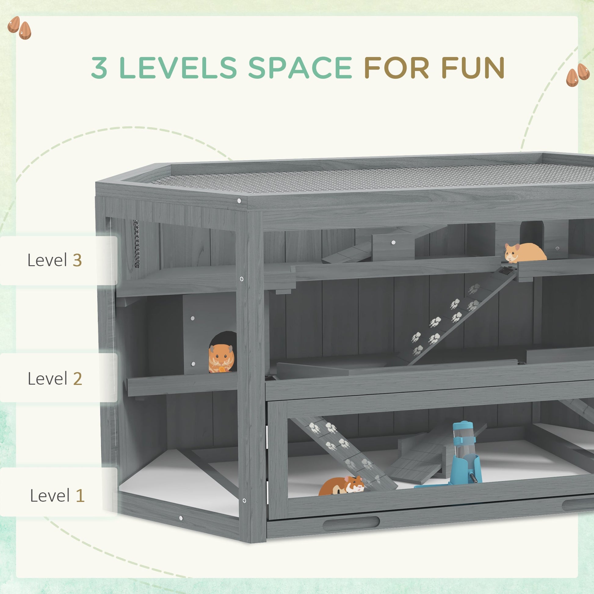KFX-6743357 Large 3-Tier Hamster Cage with Multiple Hideouts and See-Saws for Small Animals
