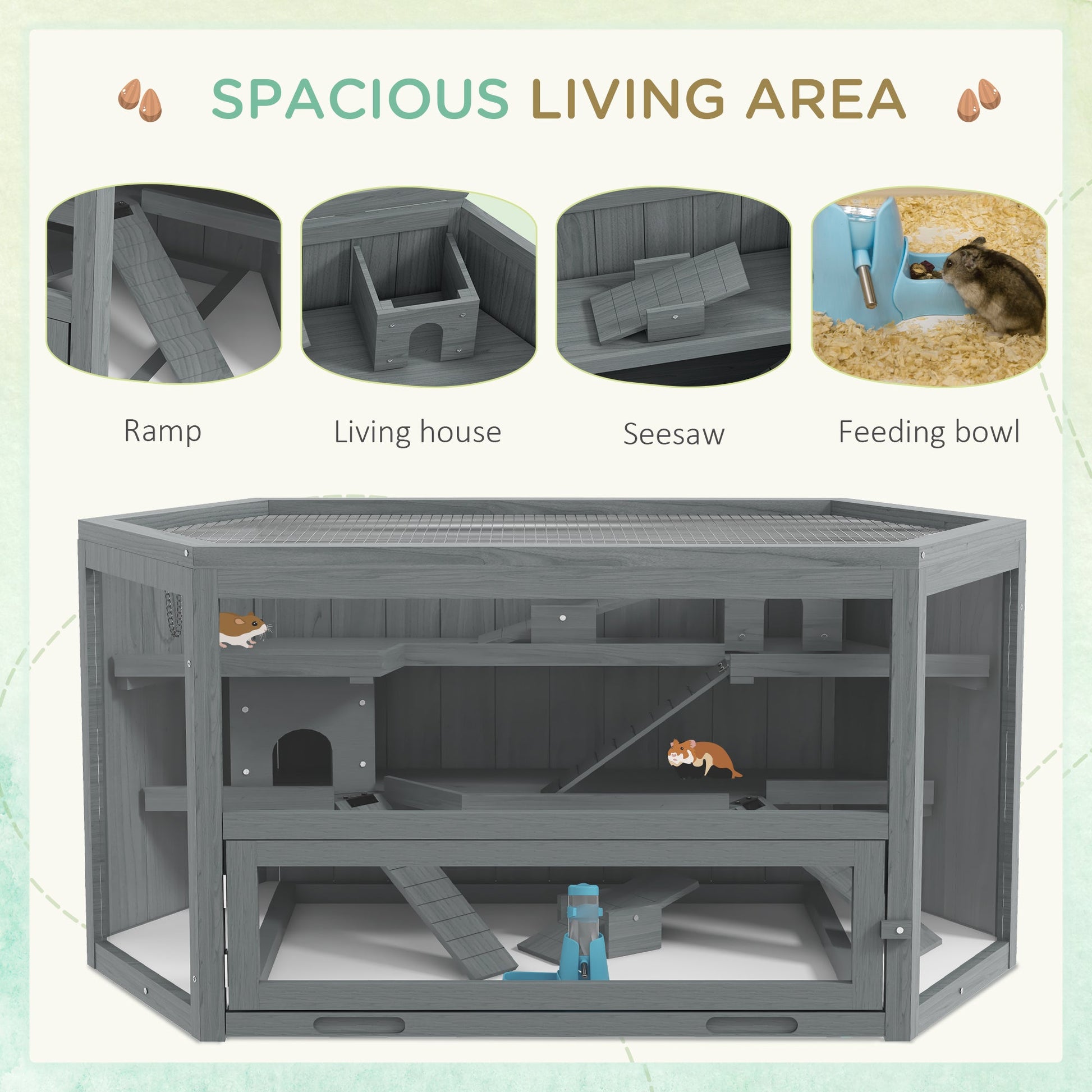 KFX-6743357 Large 3-Tier Hamster Cage with Multiple Hideouts and See-Saws for Small Animals