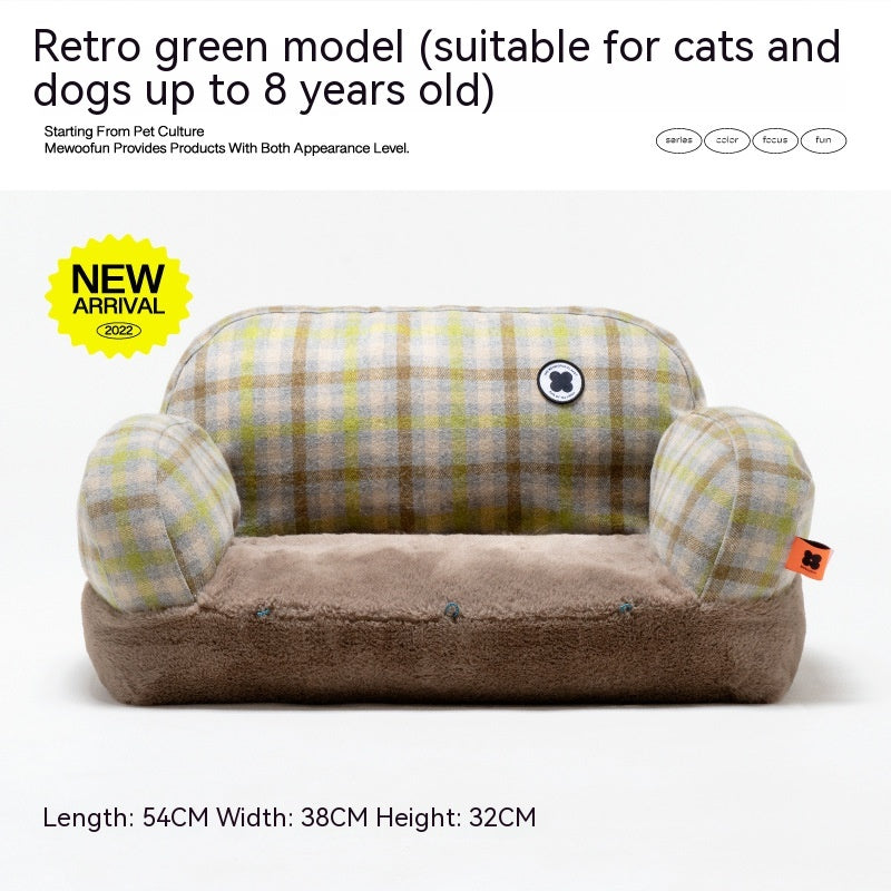 KFX-6743741 Cozy Winter Cat Bed with Removable Cover – Autumn Yellow & Retro Green Pet Sofa