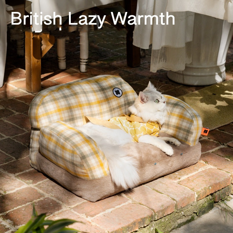 KFX-6743741 Cozy Winter Cat Bed with Removable Cover – Autumn Yellow & Retro Green Pet Sofa