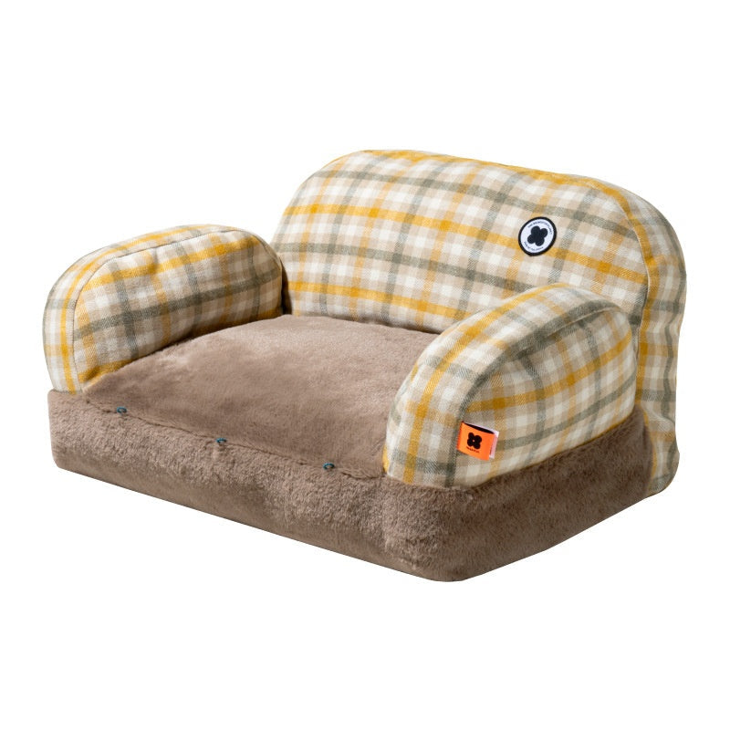 KFX-6743741 Cozy Winter Cat Bed with Removable Cover – Autumn Yellow & Retro Green Pet Sofa