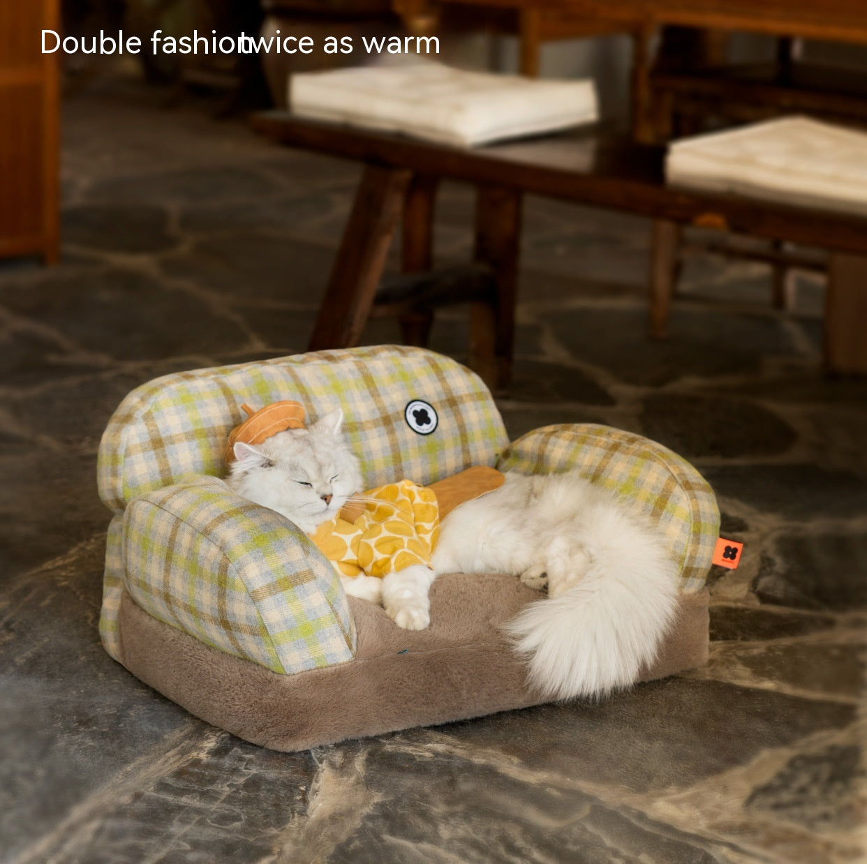 KFX-6743741 Cozy Winter Cat Bed with Removable Cover – Autumn Yellow & Retro Green Pet Sofa