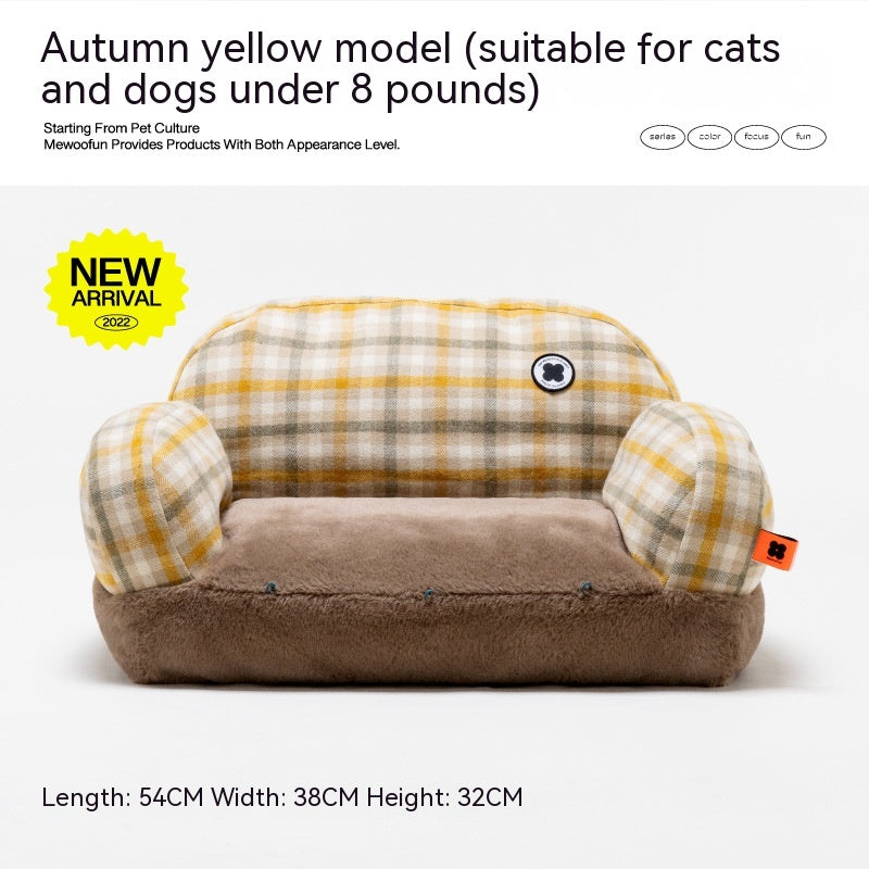 KFX-6743741 Cozy Winter Cat Bed with Removable Cover – Autumn Yellow & Retro Green Pet Sofa