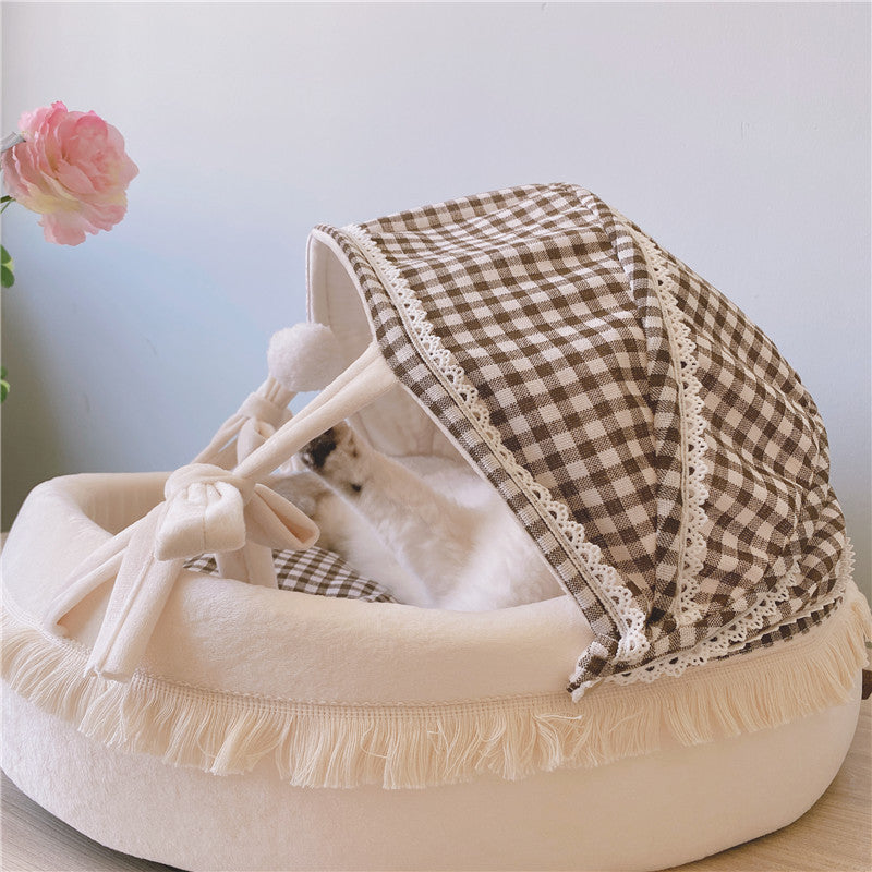 KFX-6744509 Cozy Lattice Cat Bed - Four Seasons Cradle Nest for Cats, Small & Large Sizes