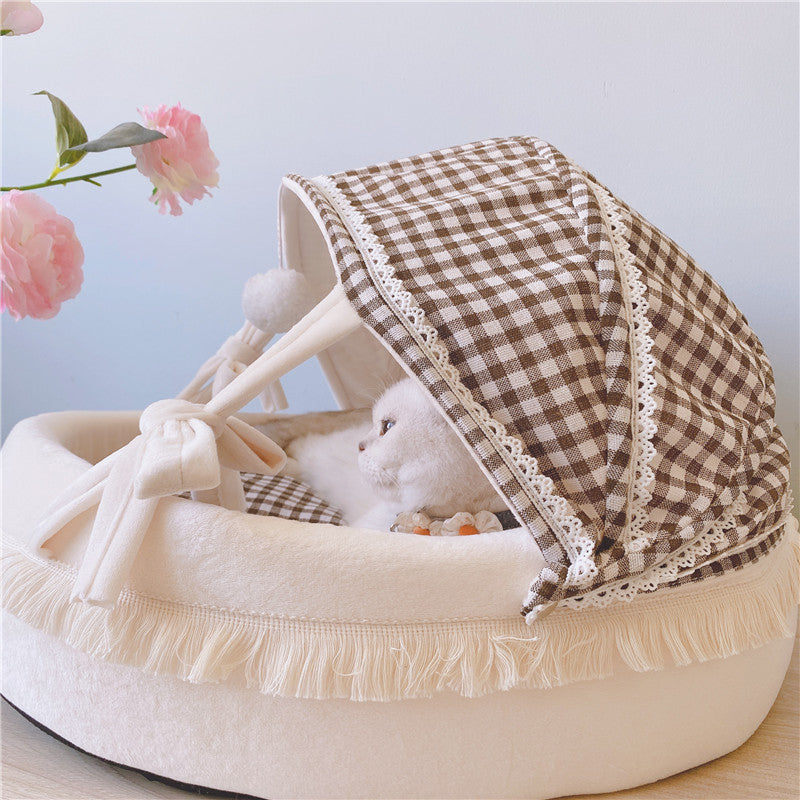 KFX-6744509 Cozy Lattice Cat Bed - Four Seasons Cradle Nest for Cats, Small & Large Sizes