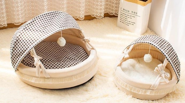 KFX-6744509 Cozy Lattice Cat Bed - Four Seasons Cradle Nest for Cats, Small & Large Sizes