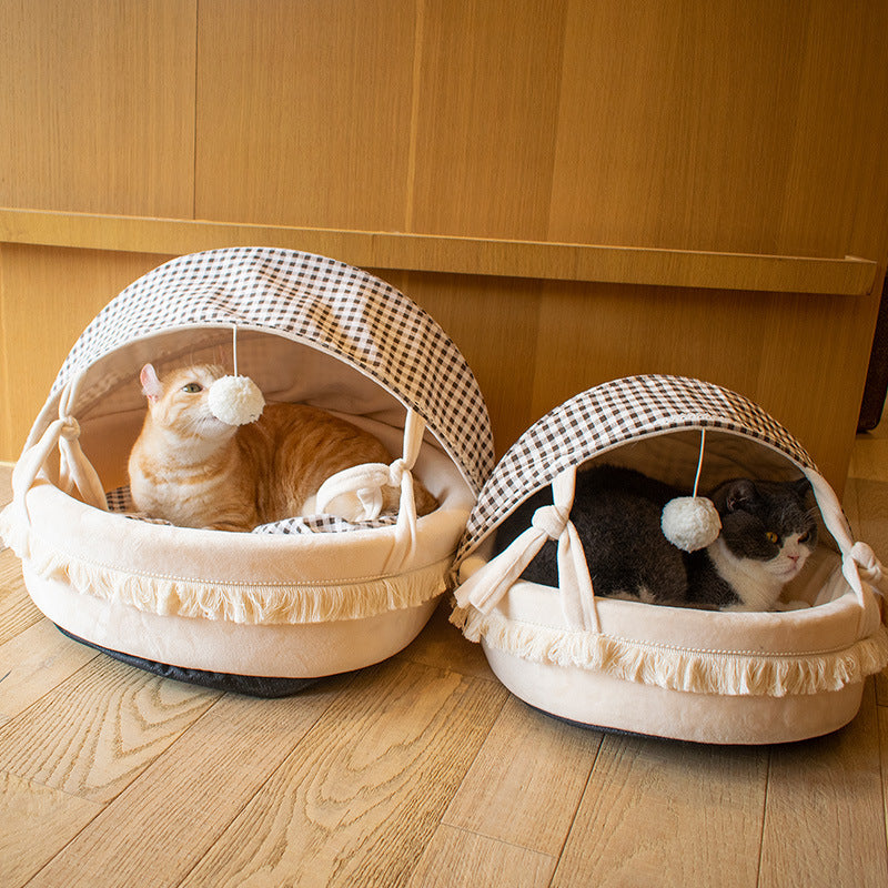 KFX-6744509 Cozy Lattice Cat Bed - Four Seasons Cradle Nest for Cats, Small & Large Sizes