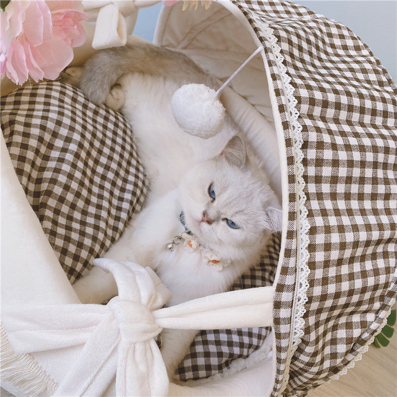 KFX-6744509 Cozy Lattice Cat Bed - Four Seasons Cradle Nest for Cats, Small & Large Sizes