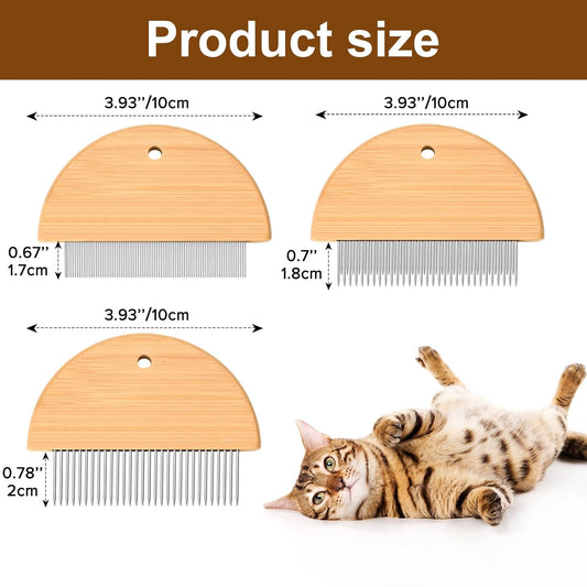KFX-6746941 Wooden Flea Comb with Rounded-Tip Teeth for Cats, Dogs, and Rabbits – Ideal Grooming Tool for Tangled Fur