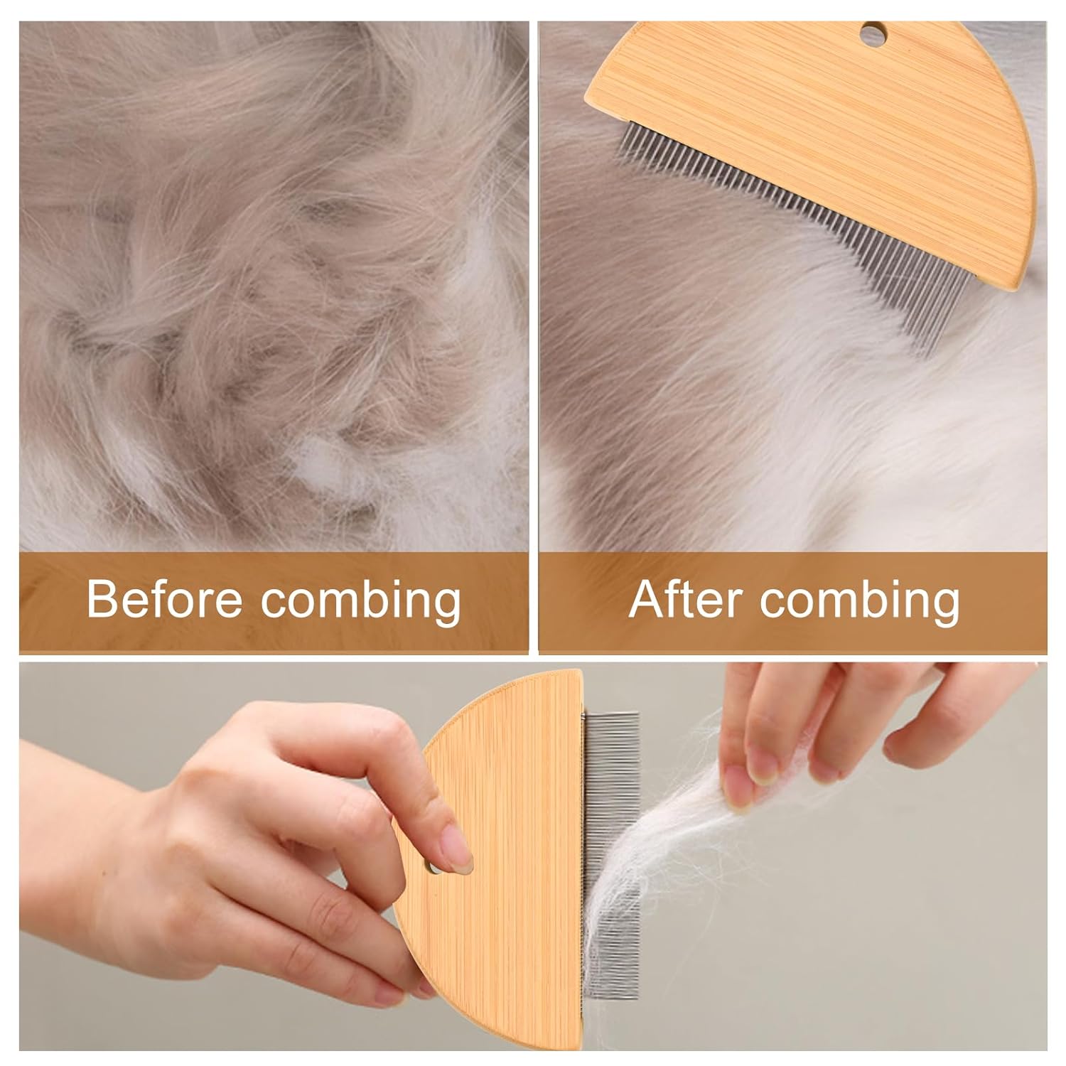 KFX-6746941 Wooden Flea Comb with Rounded-Tip Teeth for Cats, Dogs, and Rabbits – Ideal Grooming Tool for Tangled Fur