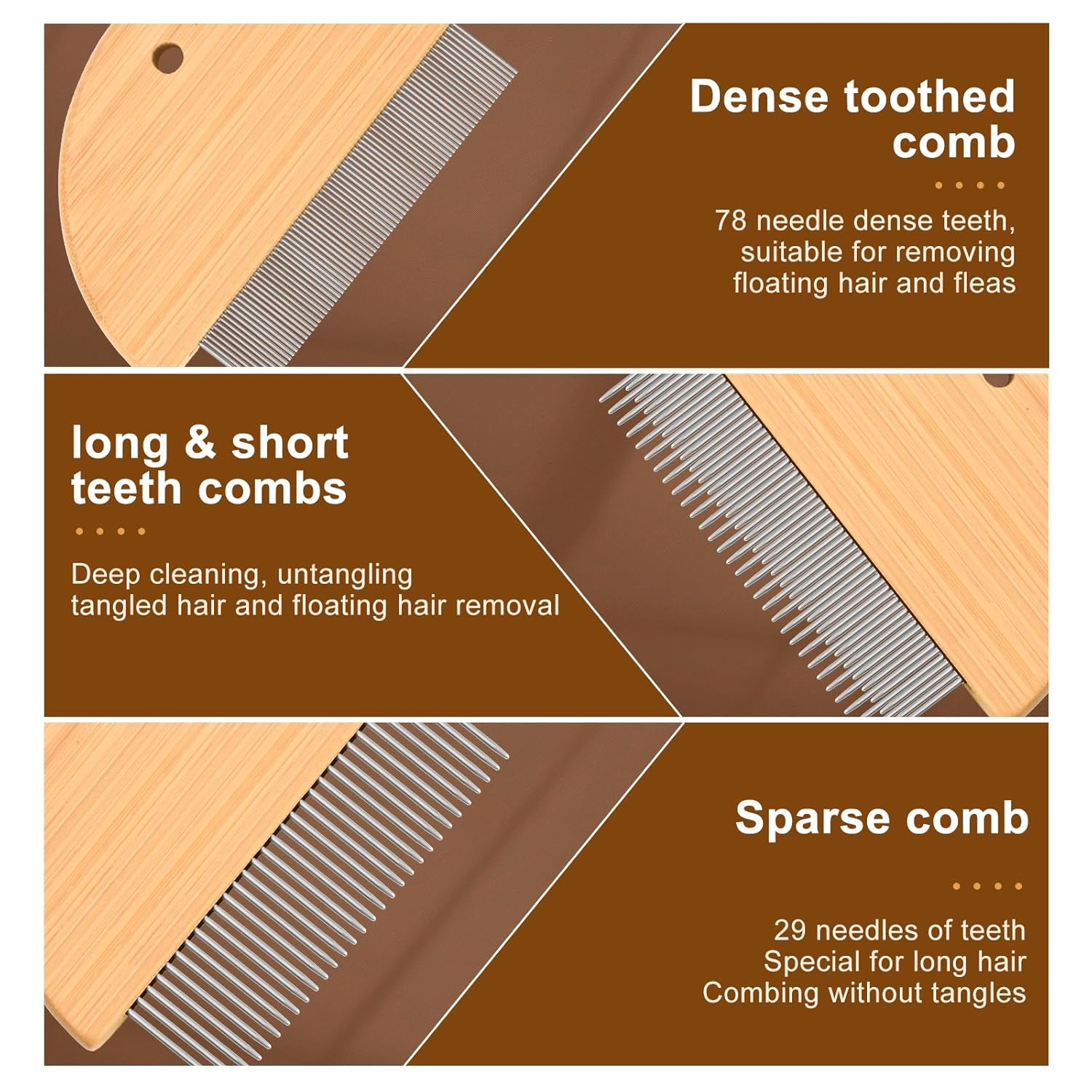 KFX-6746941 Wooden Flea Comb with Rounded-Tip Teeth for Cats, Dogs, and Rabbits – Ideal Grooming Tool for Tangled Fur