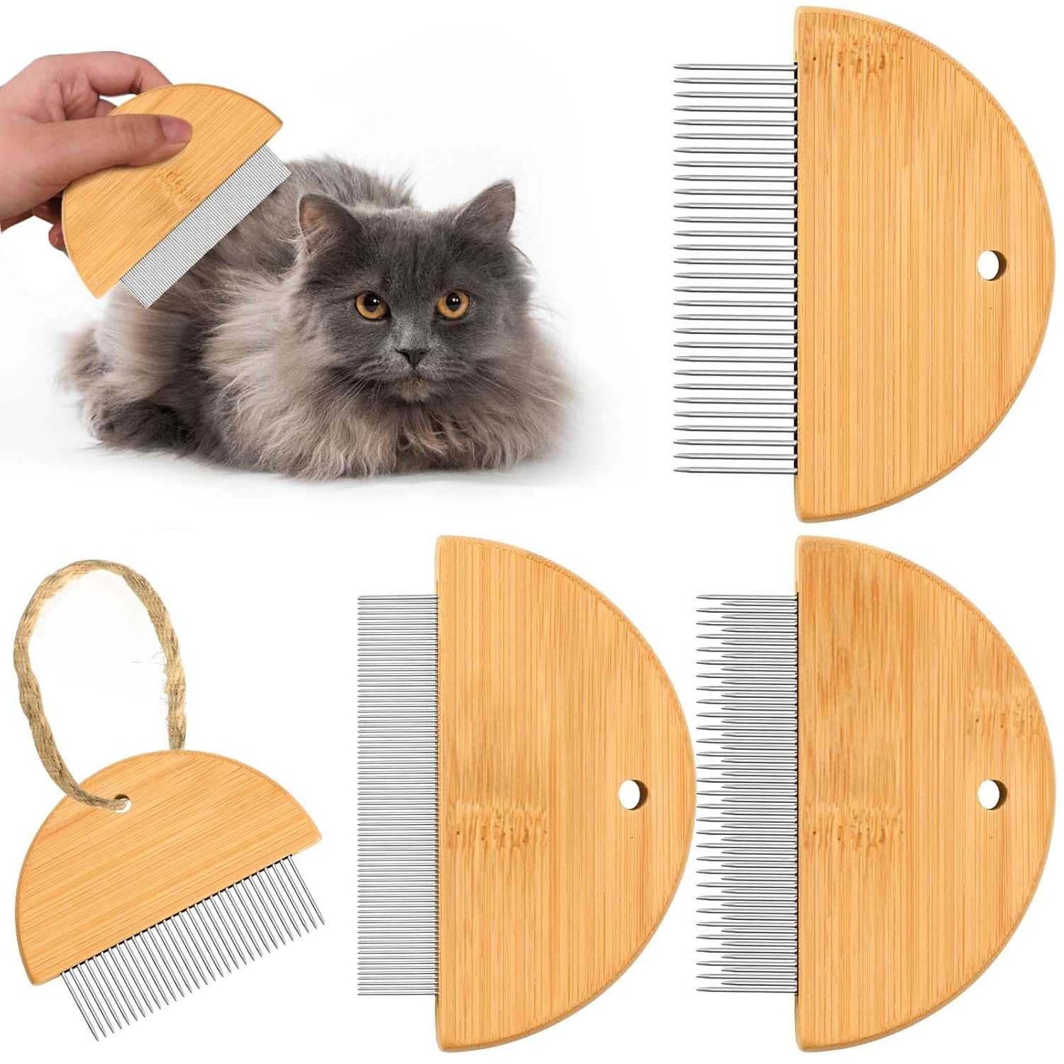 KFX-6746941 Wooden Flea Comb with Rounded-Tip Teeth for Cats, Dogs, and Rabbits – Ideal Grooming Tool for Tangled Fur