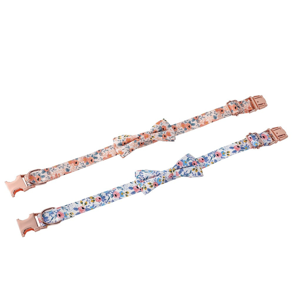 KFX-6747453 Cotton Floral Buckle Dog Collar in Blue and Orange, Princess Style, Multiple Sizes Available