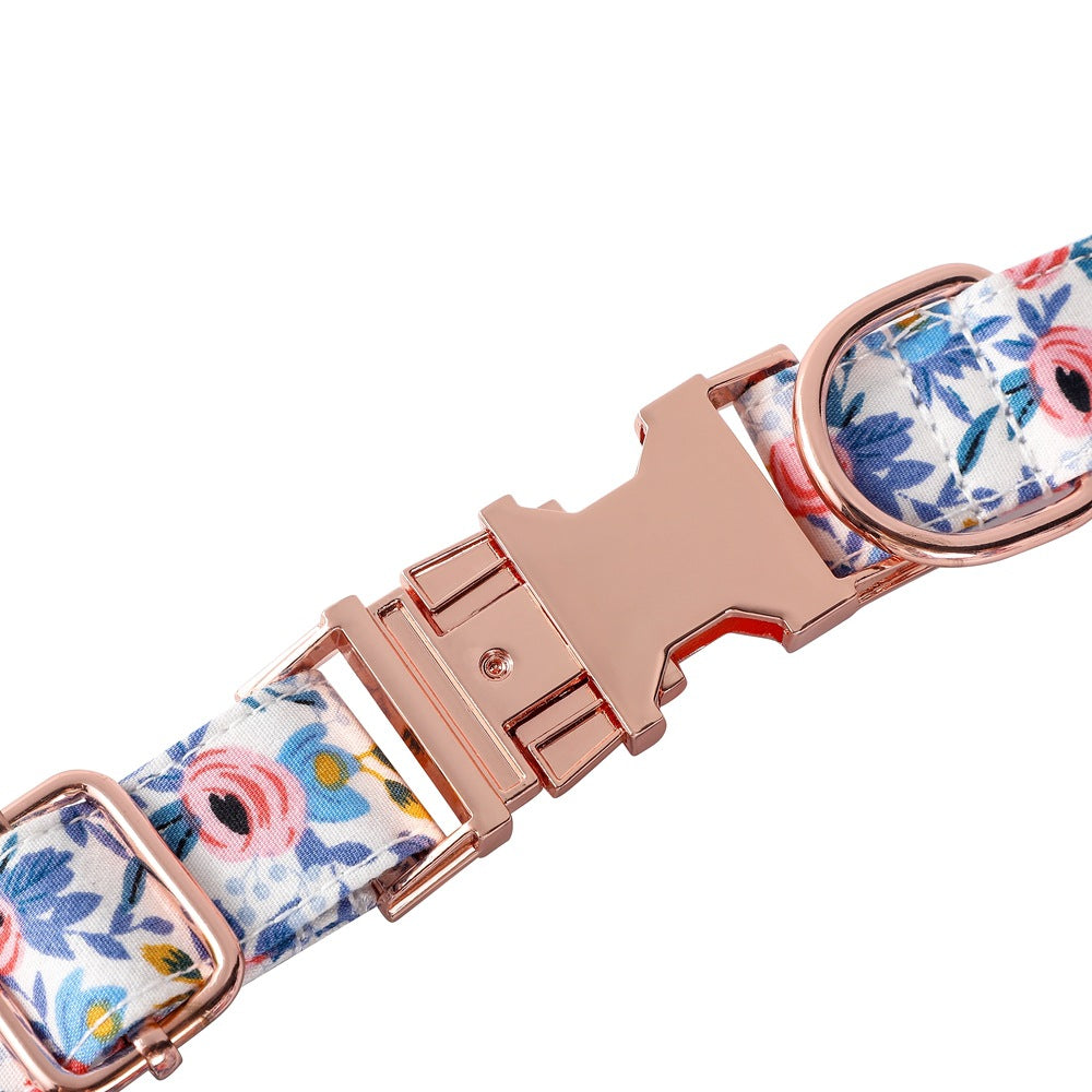 KFX-6747453 Cotton Floral Buckle Dog Collar in Blue and Orange, Princess Style, Multiple Sizes Available