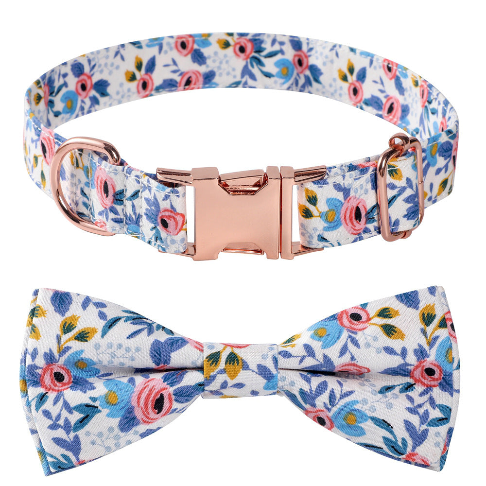 KFX-6747453 Cotton Floral Buckle Dog Collar in Blue and Orange, Princess Style, Multiple Sizes Available