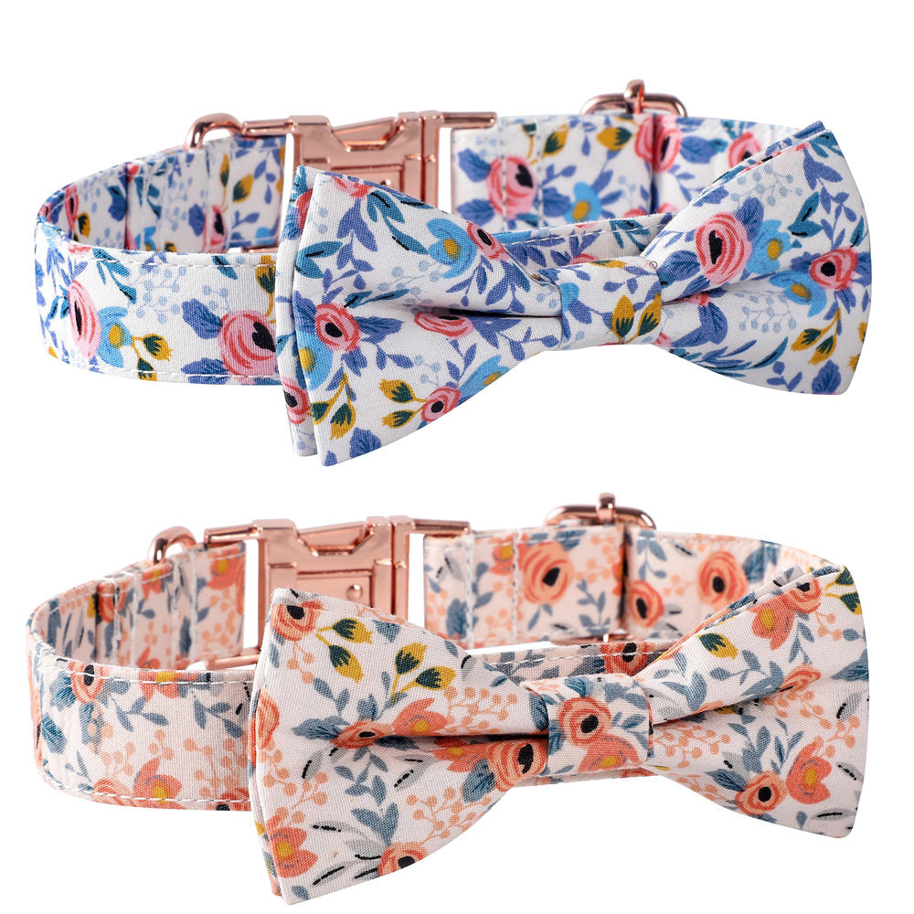 KFX-6747453 Cotton Floral Buckle Dog Collar in Blue and Orange, Princess Style, Multiple Sizes Available
