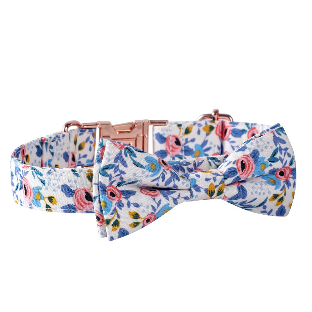KFX-6747453 Cotton Floral Buckle Dog Collar in Blue and Orange, Princess Style, Multiple Sizes Available