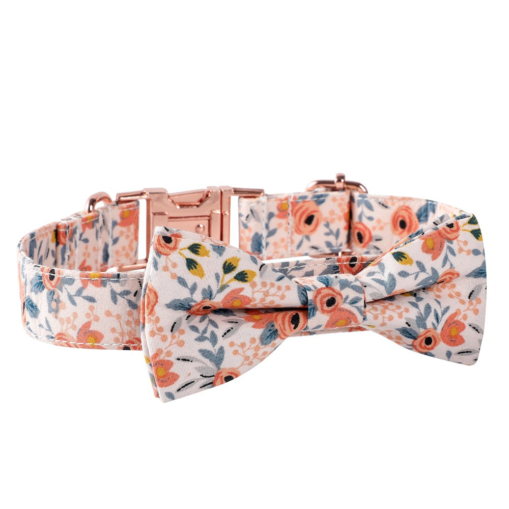 KFX-6747453 Cotton Floral Buckle Dog Collar in Blue and Orange, Princess Style, Multiple Sizes Available