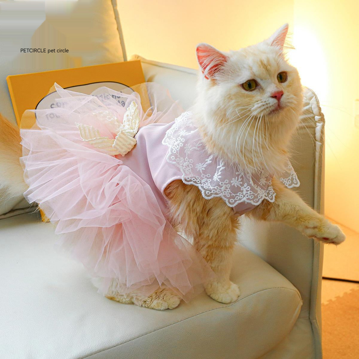 KFX-6749629 Pink Tulle Tutu Skirt for Cats - Casual Pet Clothing in Various Sizes