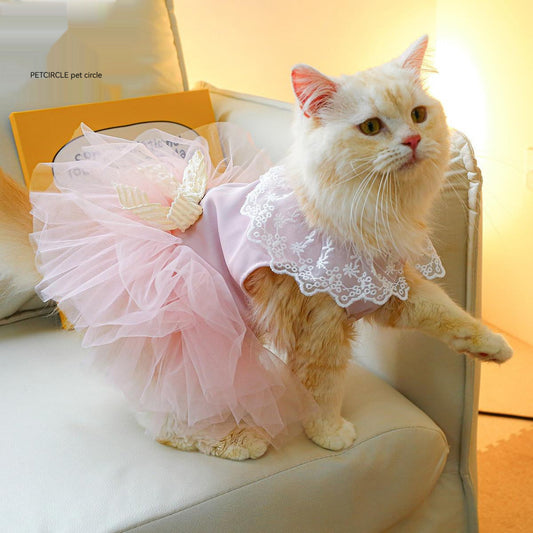 KFX-6749629 Pink Tulle Tutu Skirt for Cats - Casual Pet Clothing in Various Sizes