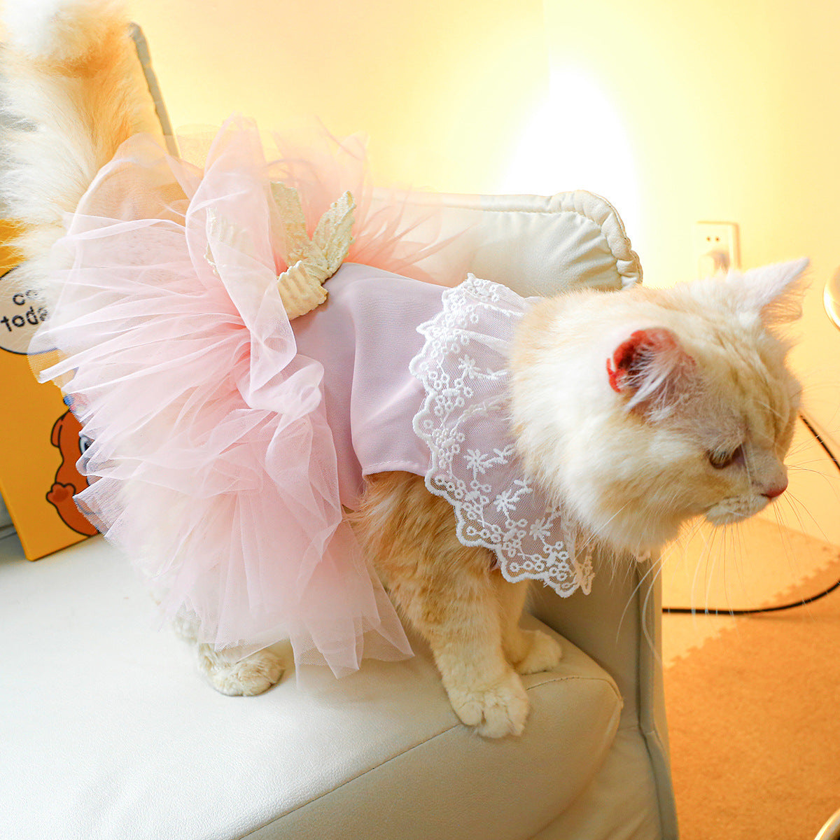 KFX-6749629 Pink Tulle Tutu Skirt for Cats - Casual Pet Clothing in Various Sizes