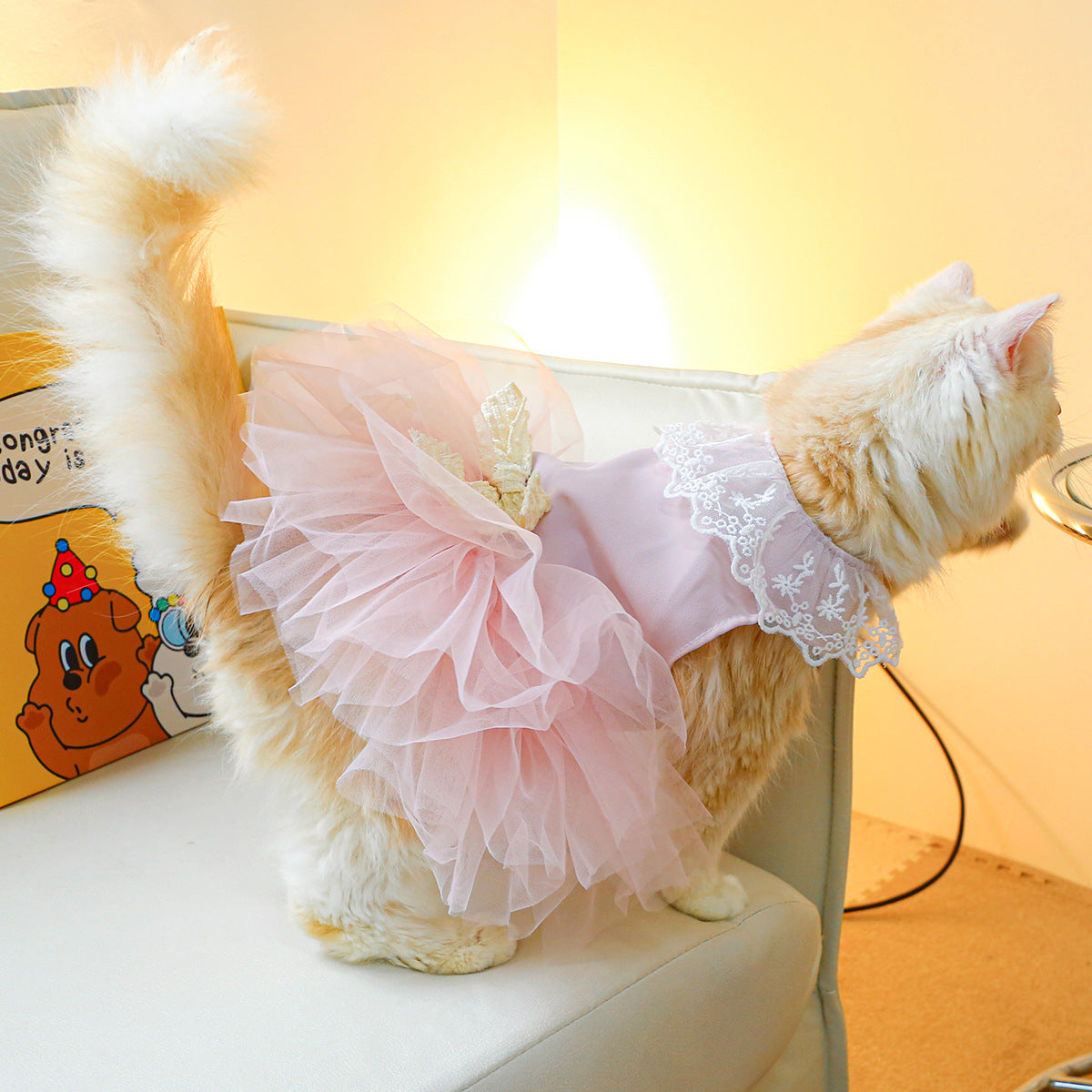 KFX-6749629 Pink Tulle Tutu Skirt for Cats - Casual Pet Clothing in Various Sizes