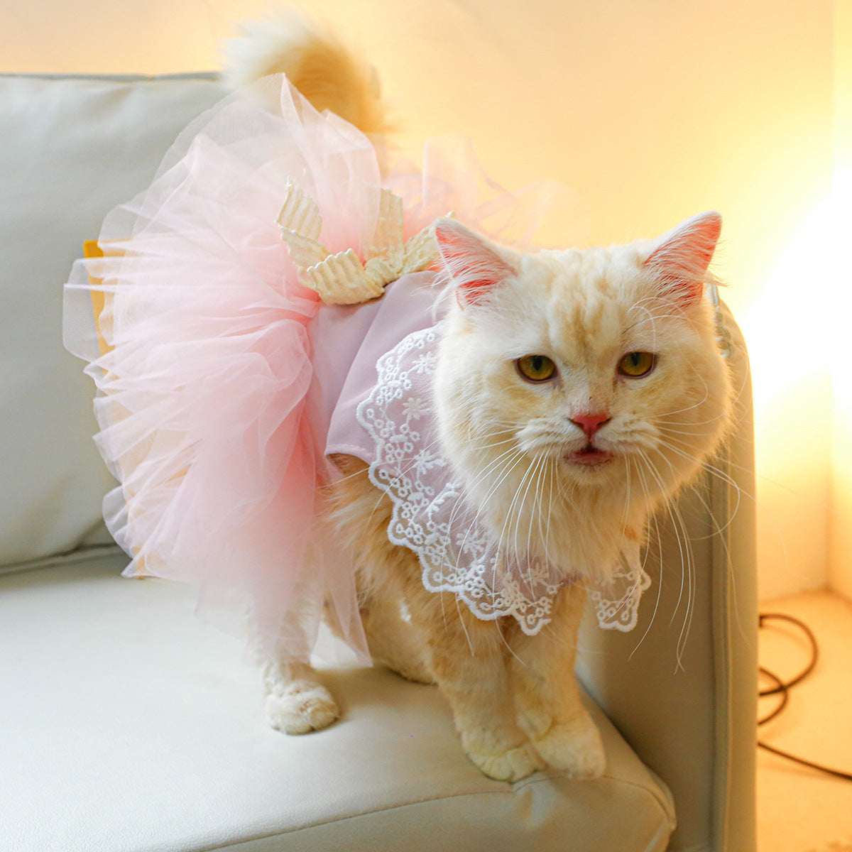 KFX-6749629 Pink Tulle Tutu Skirt for Cats - Casual Pet Clothing in Various Sizes
