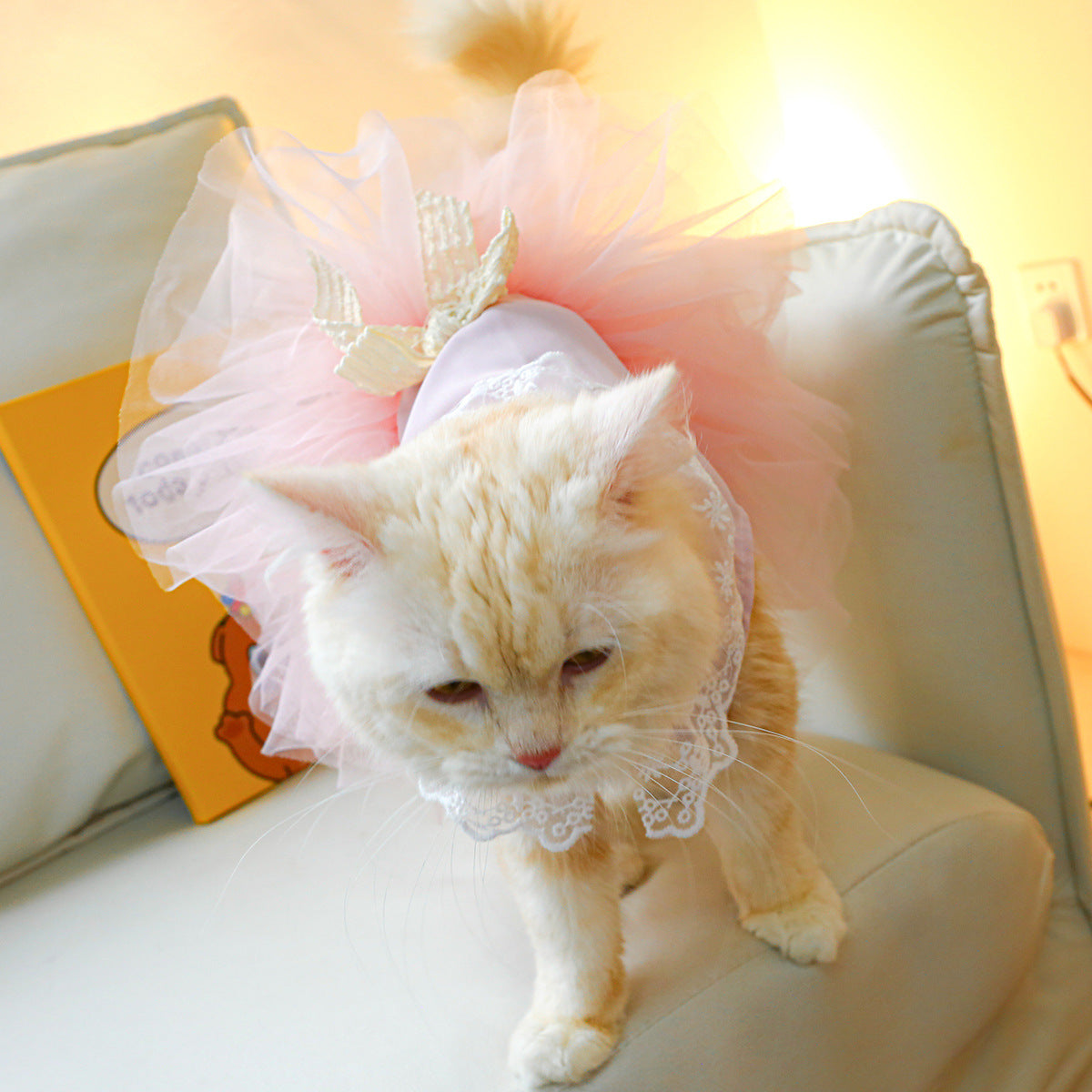 KFX-6749629 Pink Tulle Tutu Skirt for Cats - Casual Pet Clothing in Various Sizes