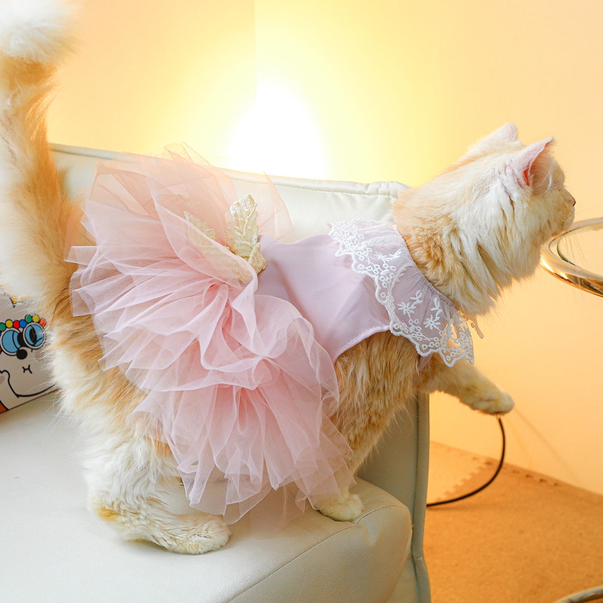 KFX-6749629 Pink Tulle Tutu Skirt for Cats - Casual Pet Clothing in Various Sizes