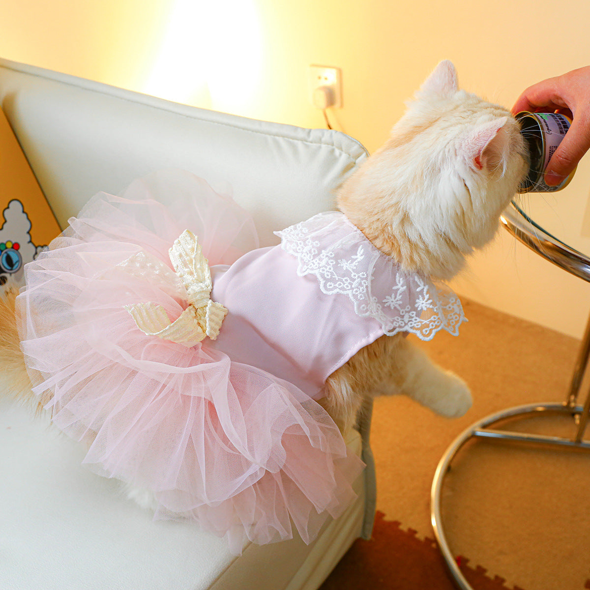 KFX-6749629 Pink Tulle Tutu Skirt for Cats - Casual Pet Clothing in Various Sizes