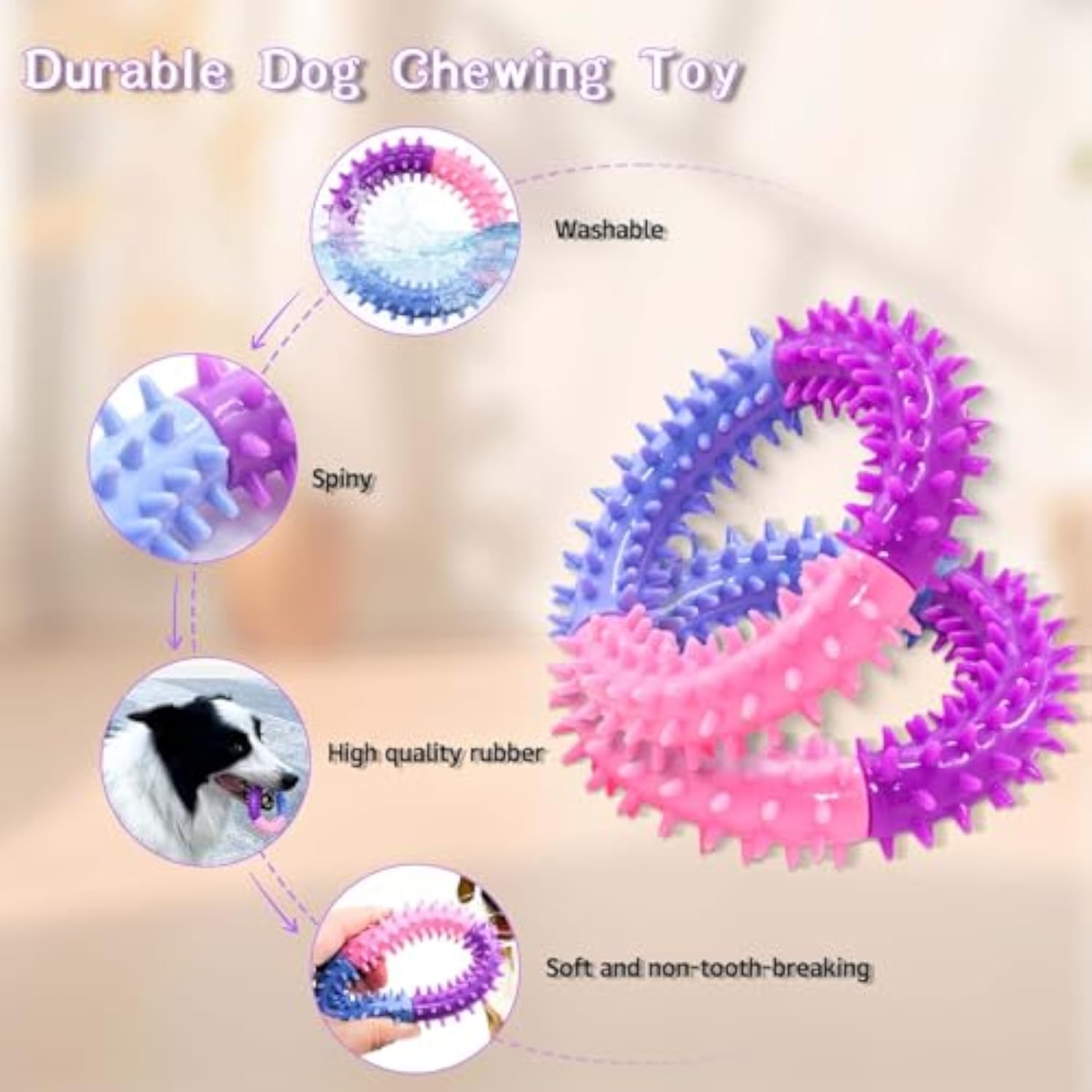 KFX-6752701 Durable Rubber Dog Chew Ring for Teething, Interactive Pet Toy for Small to Large Dogs