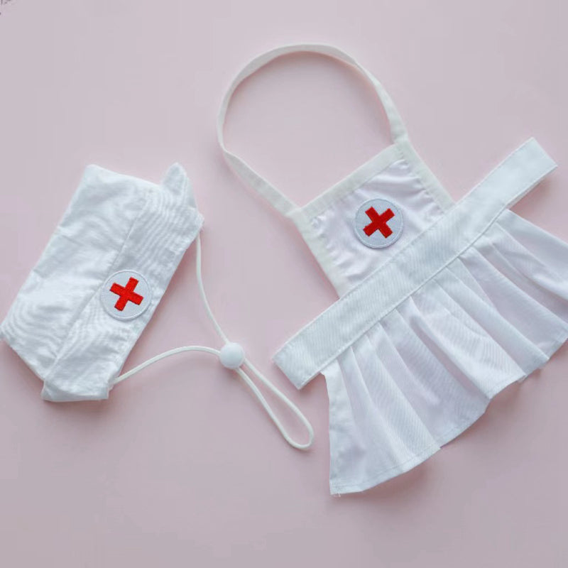 KFX-6752829 Stylish Personalized White Dress Set with Hat for Cats, Available in S and M Sizes