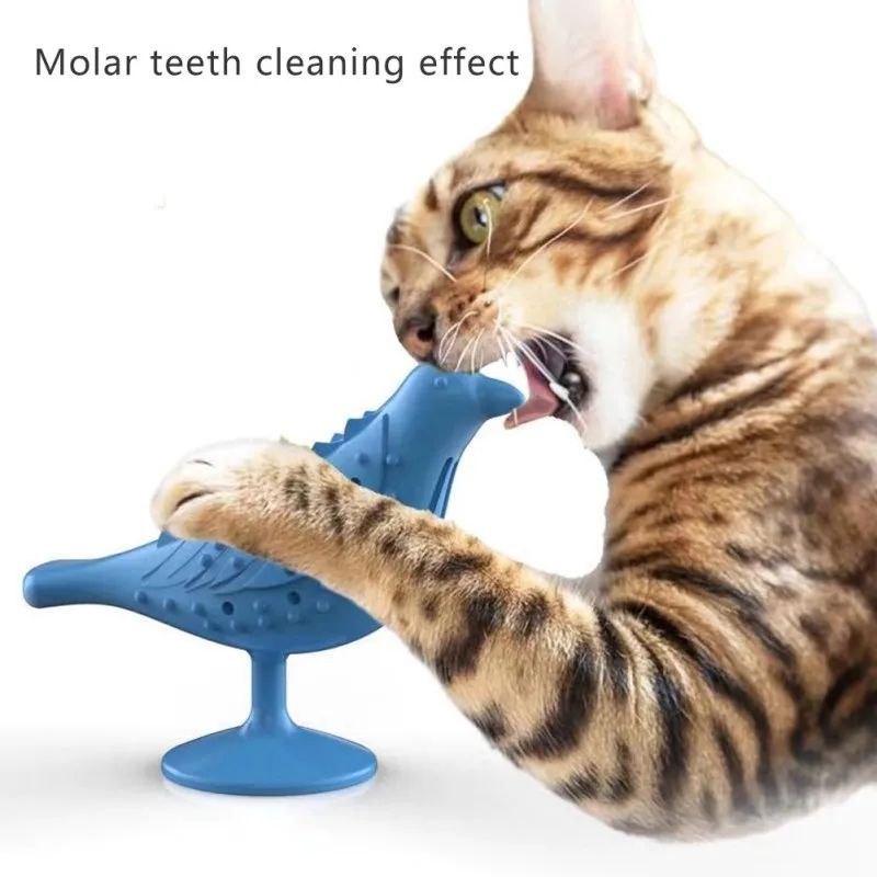 KFX-6753853 Interactive Bird-Shaped Cat Toy with Suction Cup Base for Kittens and Small Dogs - Silicone and PP Material