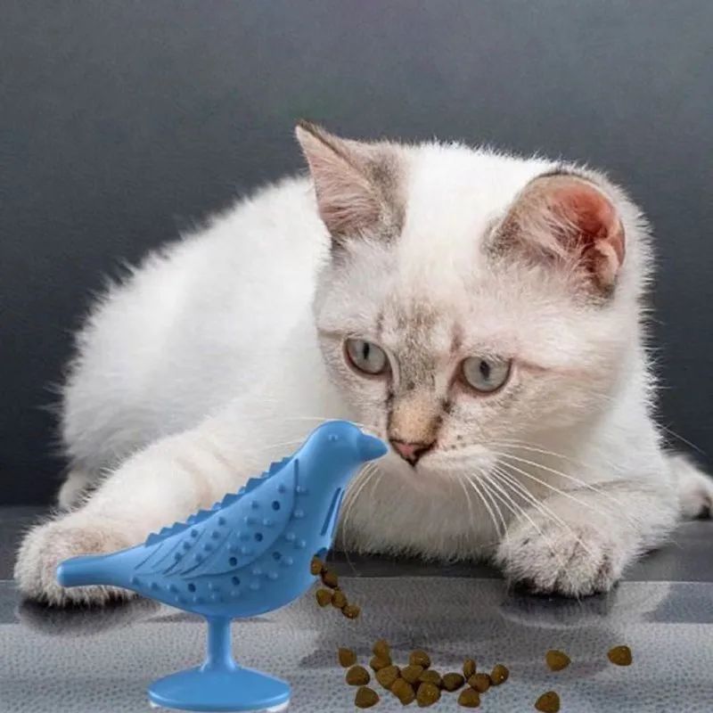 KFX-6753853 Interactive Bird-Shaped Cat Toy with Suction Cup Base for Kittens and Small Dogs - Silicone and PP Material