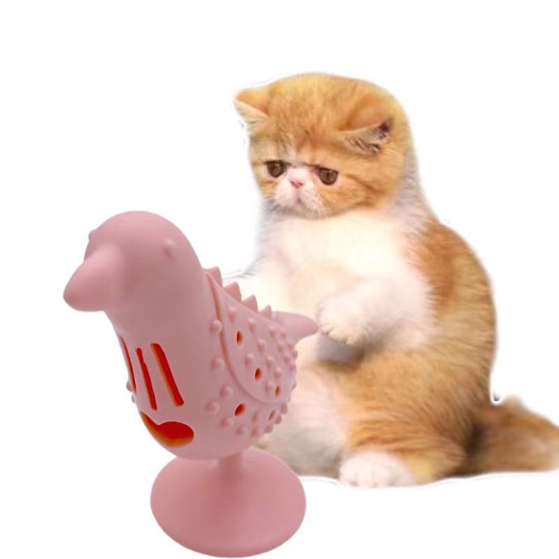 KFX-6753853 Interactive Bird-Shaped Cat Toy with Suction Cup Base for Kittens and Small Dogs - Silicone and PP Material