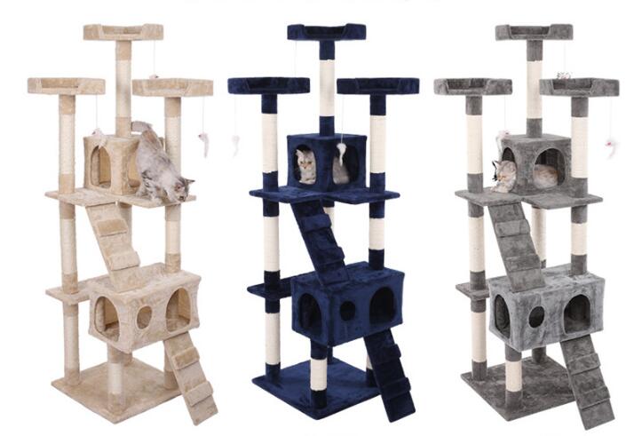 KFX-6754493 Multi-Layer Cat Climbing Frame with Plush Cover, Cardboard Tube & Jute Rope for Claw Grinding and Play