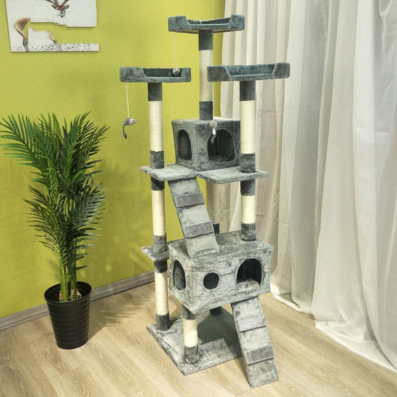 KFX-6754493 Multi-Layer Cat Climbing Frame with Plush Cover, Cardboard Tube & Jute Rope for Claw Grinding and Play