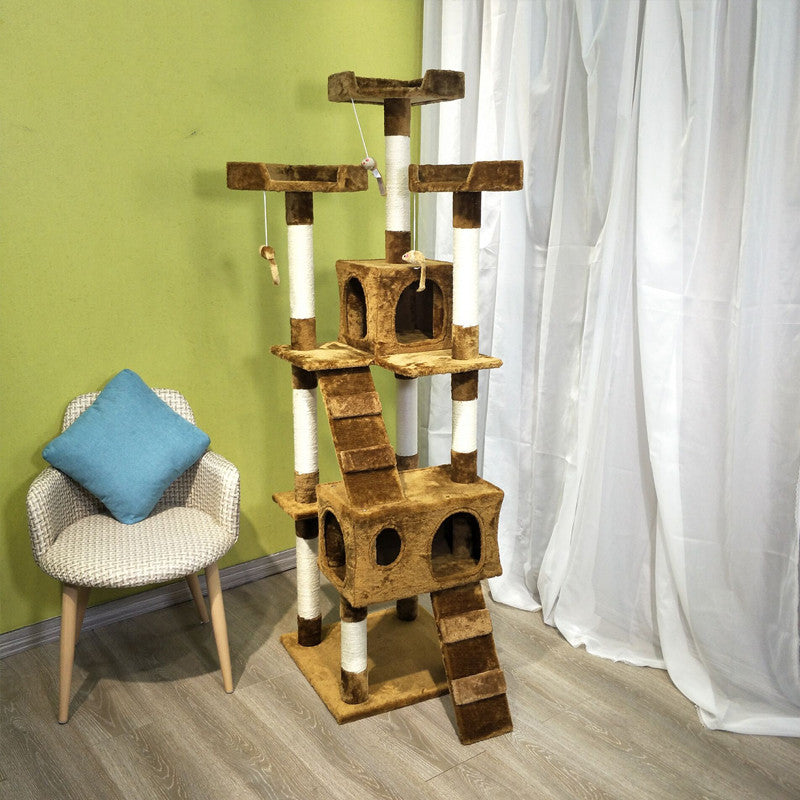 KFX-6754493 Multi-Layer Cat Climbing Frame with Plush Cover, Cardboard Tube & Jute Rope for Claw Grinding and Play