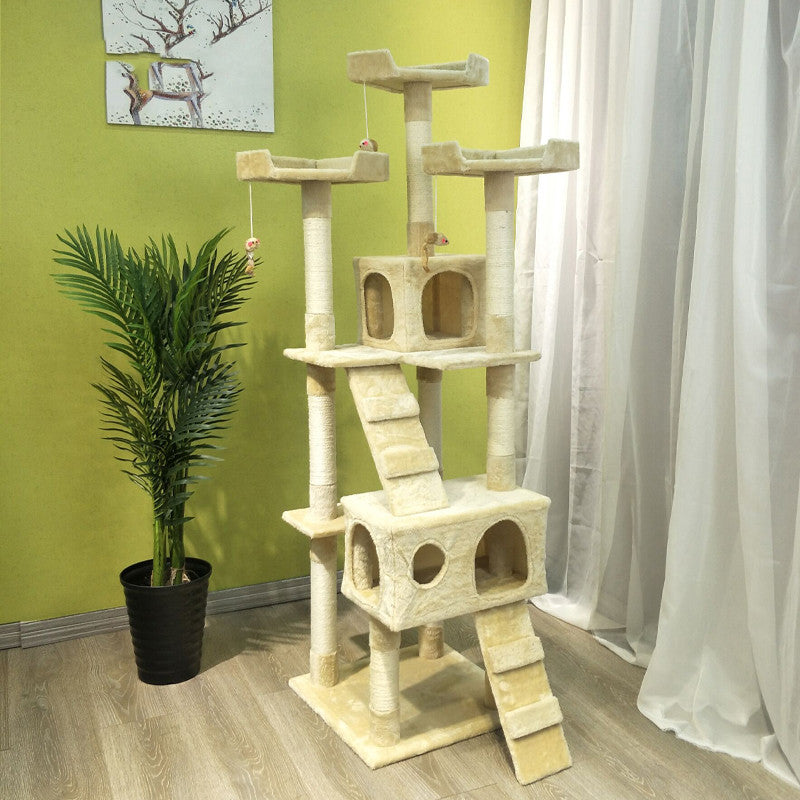 KFX-6754493 Multi-Layer Cat Climbing Frame with Plush Cover, Cardboard Tube & Jute Rope for Claw Grinding and Play