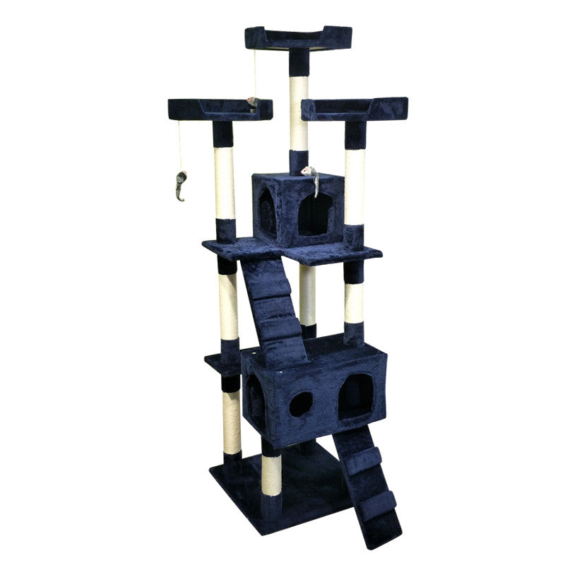 KFX-6754493 Multi-Layer Cat Climbing Frame with Plush Cover, Cardboard Tube & Jute Rope for Claw Grinding and Play