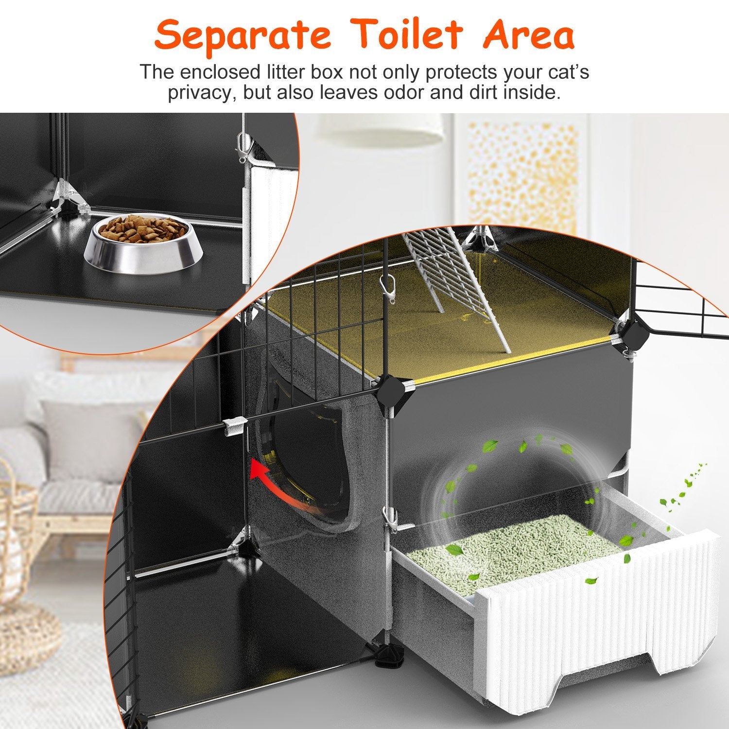 KFX-6754877 3-Tier Indoor Cat Cage with Litter Box, Hammock, and Ladder for Kittens