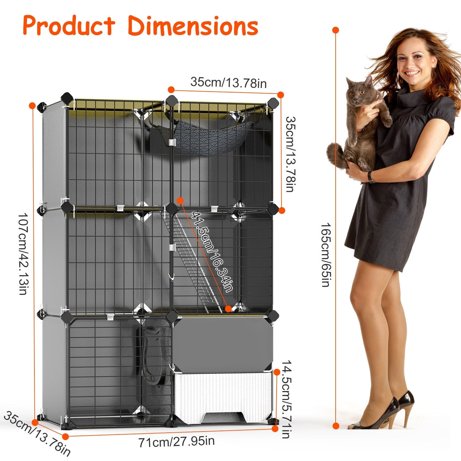 KFX-6754877 3-Tier Indoor Cat Cage with Litter Box, Hammock, and Ladder for Kittens