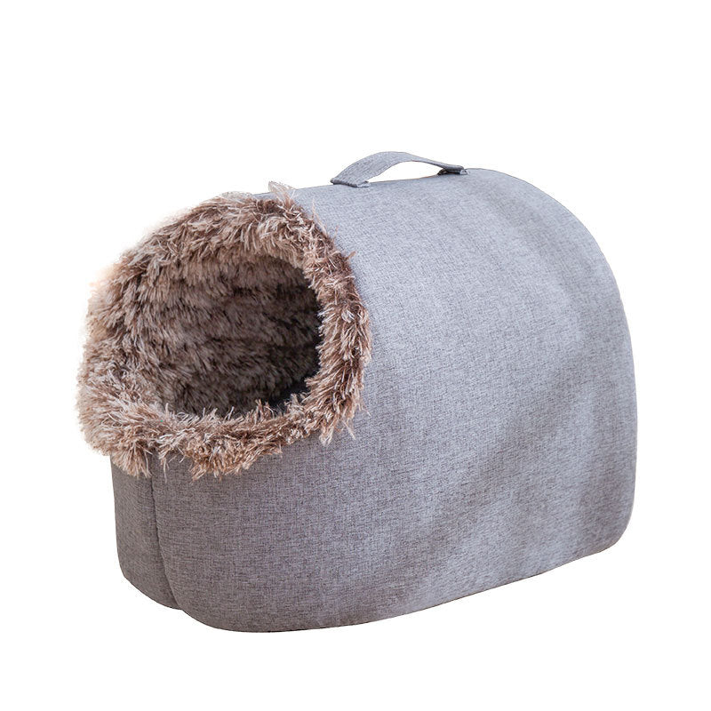 KFX-6755261 Cozy Fleece-Lined Cat Sleeping Bag Nest - Portable in Gray and Brown, Sizes M & L